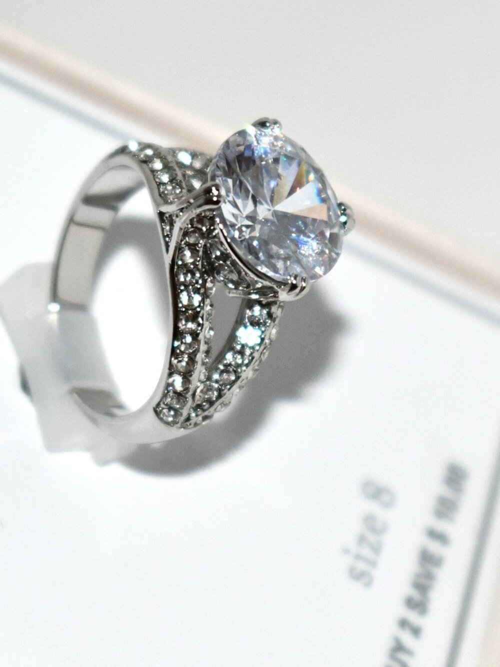 Dillard’s Rhinestone CZ Engagement Style Ring Silver Tone Size 8 NIB
